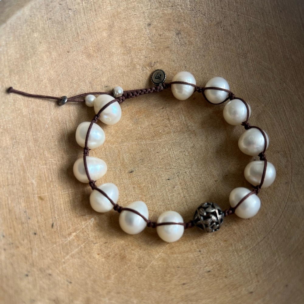 Silpada Rugged Freshwater Pearl Bracelet Adjustable Sterling Silver Filigree